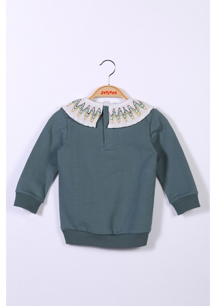 Kız Çocuk Yaka Detaylı Nakışlı Sweatshirt (2-7yaş)