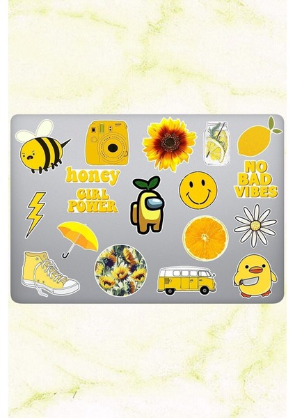 Sarı Temalı Defter Ajanda Planner Bullet Journal Laptop Notebook Tablet Sticker Seti 18 Adet