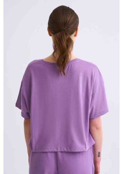 Organik Regular Fit Kısa Kollu Kadın Crop Tişört - Mor Mor - Xs