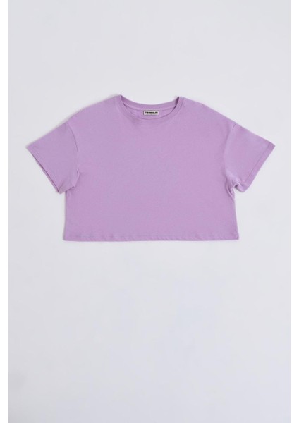 Organik Regular Fit Kısa Kollu Kadın Crop Tişört - Lila Lila - L fiyatları