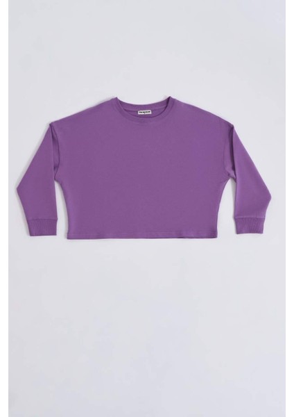 Organik Uzun Kollu Kadın Crop Sweatshirt - Mor Mor - Xs