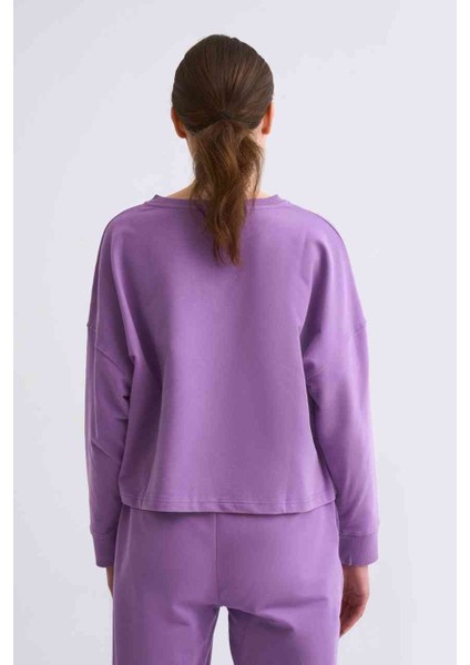 Organik Uzun Kollu Kadın Crop Sweatshirt - Mor Mor - Xs