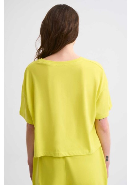 Organik Regular Fit Kısa Kollu Kadın Crop Tişört - Sarı Sarı - Xs