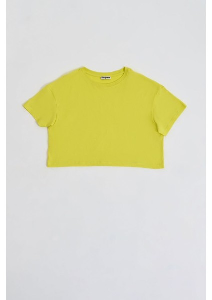 Organik Regular Fit Kısa Kollu Kadın Crop Tişört - Sarı Sarı - Xl fiyatları