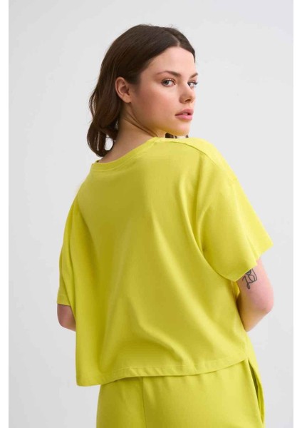 Organik Regular Fit Kısa Kollu Kadın Crop Tişört - Sarı Sarı - Xl indirimleri