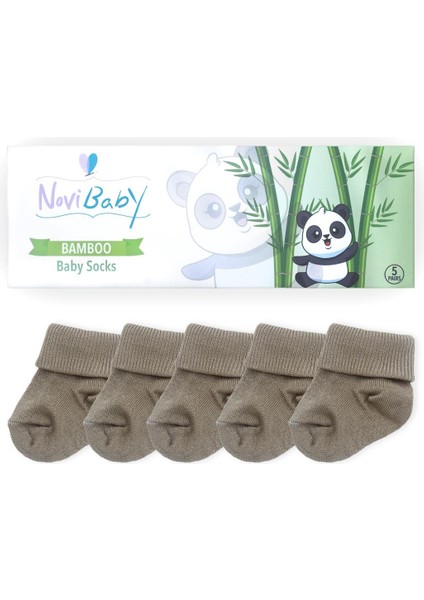 5'li Bambu Yenidoğan Bebek Çorabı I Beige I 0-6 Ay