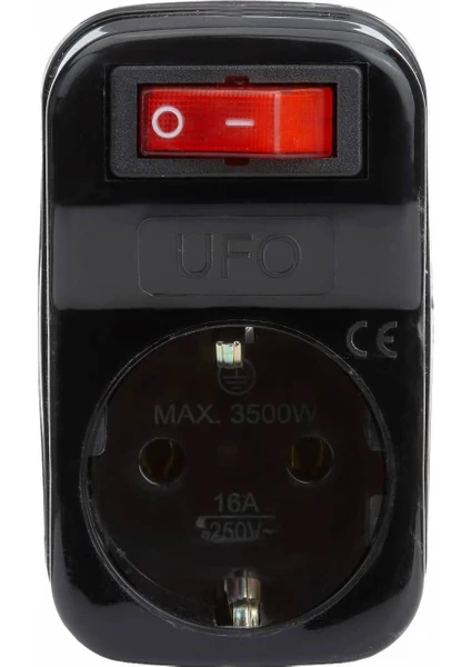 Ufo Tekli Akım Korumalı Anahtarlı Priz 16A 250V, Max 3500W Aşırı Yük Koruması (Siyah)