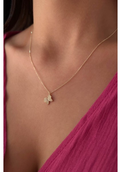 14 Ayar Altın Taşlı Kelebek Kolye