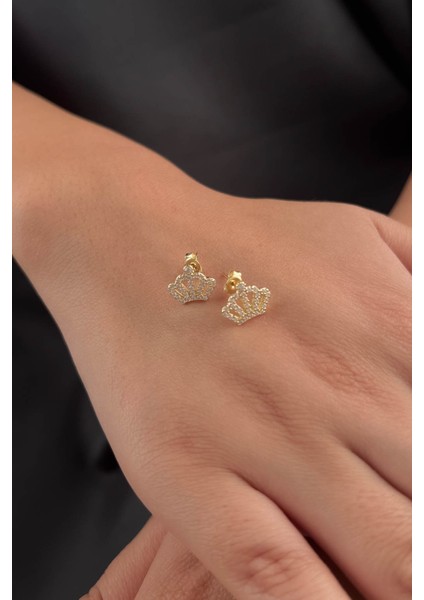 14 Ayar Altın Kraliçe Tacı Küpe modelleri