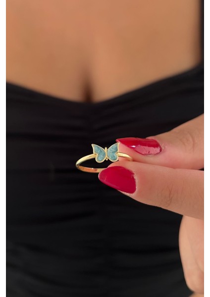 14 Ayar Altın Mavi Mineli Kelebek Yüzük fiyatları