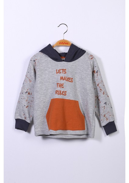 Erkek Çocuk Kapüşonlu Gri Sweatshirt (6-12YAŞ)
