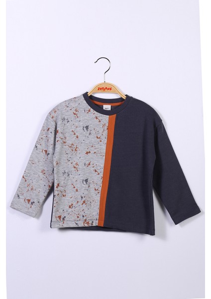 Erkek Çocuk Parçalı Gri Sweatshirt (6-12YAŞ)