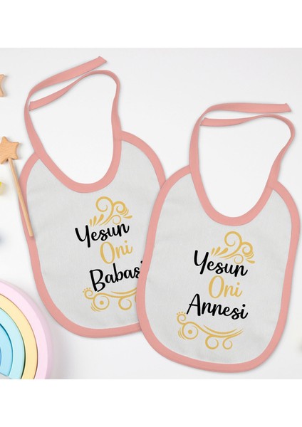 Kids Yesun Oni Annesi ve Babasi Tasarımlı 2’li Pembe Mama Önlüğü-1