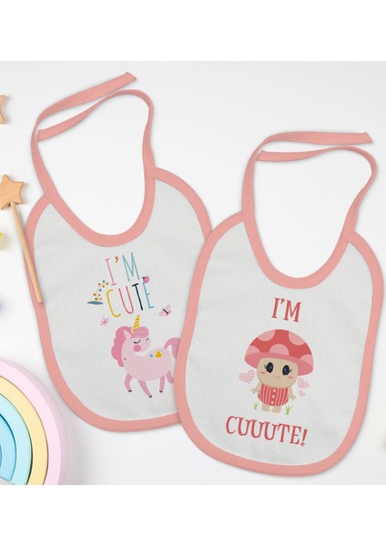 Kids I'm Cute Tasarımlı 2’li Pembe Mama Önlüğü-1 fiyatları