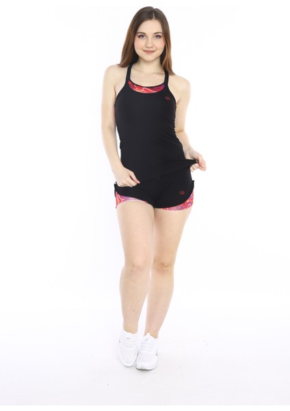 Bayan Siyah Atlet Şort- Fitness-Bra- Spor Sort Takım - 0155Y16