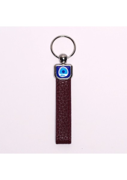 Nazar Boncuklu Koyu Kahverengi Deri ANAHTARLIK-ANAH421