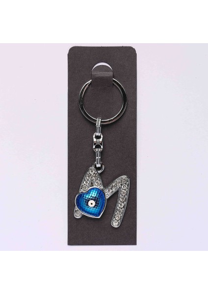 Nazar Boncuklu Krom ve Taşlı( M Harfi) ANAHTARLIK-ANAH500