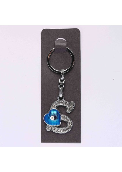 Nazar Boncuklu Krom ve Taşlı Harf Anahtarlık-( S HARFİ)ANAH75