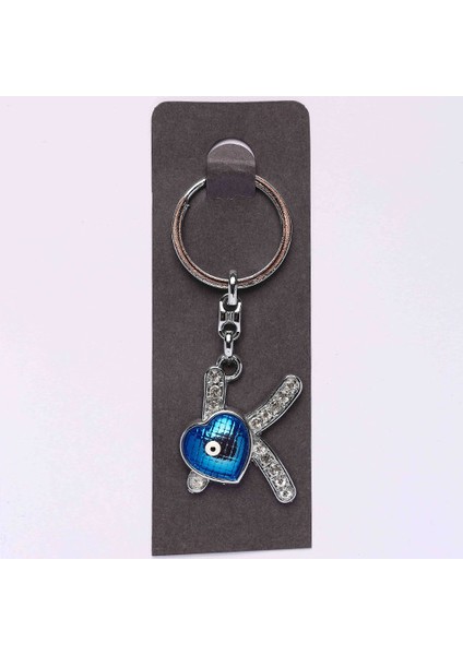 Nazar Boncuklu Krom ve Taşlı Harf Anahtarlık-(K Harfi) ANAH72
