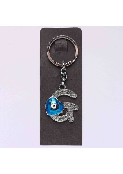 Nazar Boncuklu Krom ve Taşlı Harf Anahtarlık-( G HARFİ)ANAH81