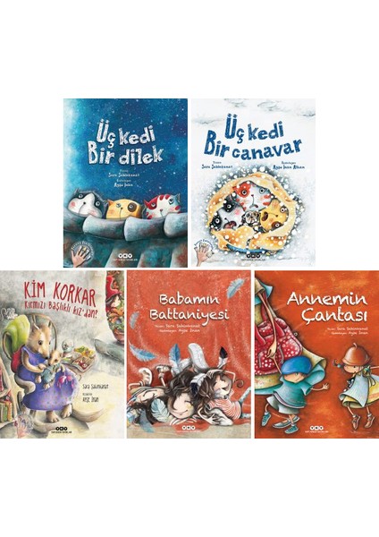 Sara Şahinkanat 5 Kitap Set / Üç Kedi Bir Dilek - Üç Kedi Bir Canavar - Babamın Battaniyesi - Annemin Çantası