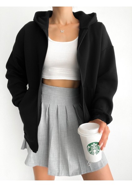Kadın Oversize Fermuarlı Sweatshirt Hırka