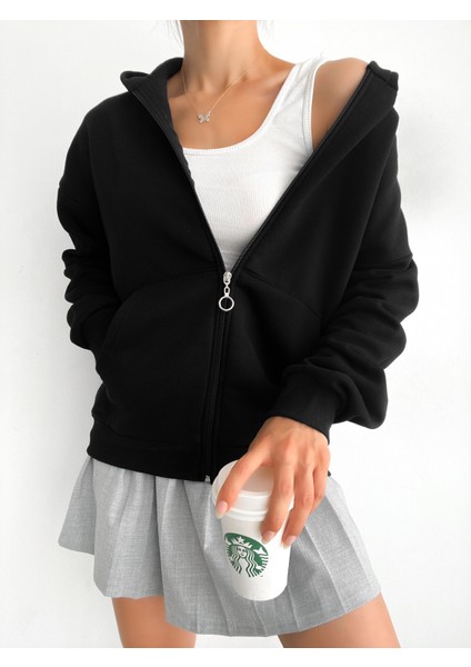 Kadın Oversize Fermuarlı Sweatshirt Hırka fiyatları