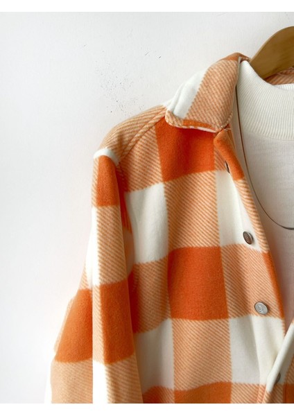 Turuncu Kareli Oversize Kışlık Kalın Polar Gömlek fiyatları