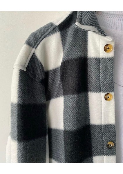 Siyah Kareli Oversize Kışlık Kalın Polar Gömlek modelleri