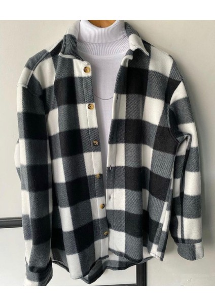 Siyah Kareli Oversize Kışlık Kalın Polar Gömlek fiyatları