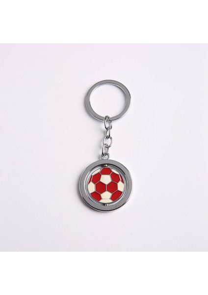 Ortası Dönen Futbol Topu Tasarımlı Anahtarlık-(Kırmızı BEYAZ)ANAH514