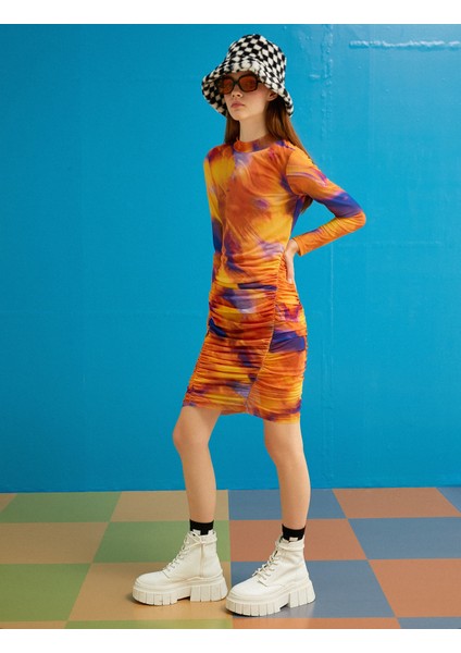 Kısa Transparan Kalem Elbise Uzun Kollu Büzgülü modelleri