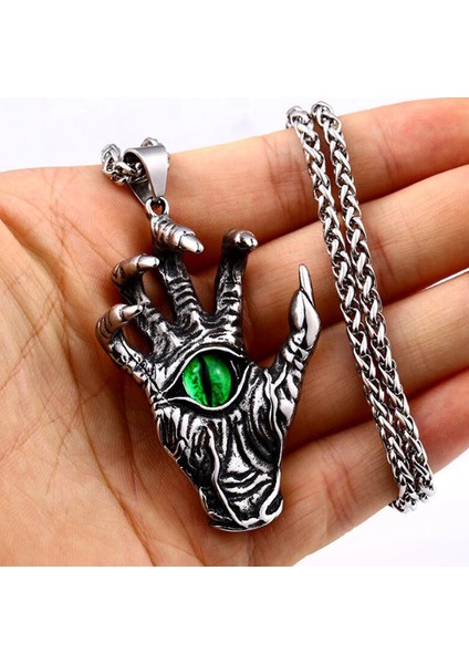Titanyum Paslanmaz Çelik Yeşil Göz Iskelet El Kolye /yeşil Cam Göz Illuminate Kurukafa El Kolye modelleri