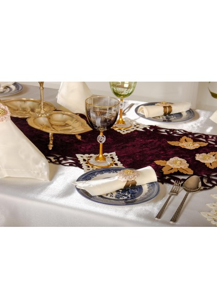 Mina Kadife Kumaş Kreme Mor Sofra Tk. 8 Kşl. 160X230 cm 26 Prç. - 1235 indirimleri