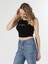 Slim Fit Yazı Baskılı Siyah Kadın Atlet 3