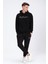 Erkek Siyah Oversize Fit Önü Baskılı Kapüşonlu Içi Yumuşak Tüylü Sweatshirt RF0208OV 1