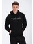 Erkek Siyah Oversize Fit Önü Baskılı Kapüşonlu Içi Yumuşak Tüylü Sweatshirt RF0208OV 2