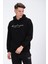 Erkek Siyah Oversize Fit Önü Baskılı Kapüşonlu Içi Yumuşak Tüylü Sweatshirt RF0208OV 4