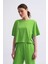 Organik Regular Fit Kısa Kollu Kadın Crop Tişört - Yeşil Yeşil - Xs 4