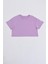 Organik Regular Fit Kısa Kollu Kadın Crop Tişört - Lila Lila - L 2