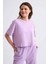 Organik Regular Fit Kısa Kollu Kadın Crop Tişört - Lila Lila - L 5