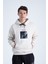 Erkek Bej Oversize Fit Önü Baskılı Kapüşonlu Içi Yumuşak Tüylü Sweatshirt RF0305 1