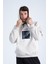 Erkek Bej Oversize Fit Önü Baskılı Kapüşonlu Içi Yumuşak Tüylü Sweatshirt RF0305 4