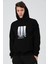 Erkek Siyah Oversize Fit Önü Baskılı Kapüşonlu Içi Yumuşak Tüylü Sweatshirt RF0306 1