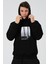 Erkek Siyah Oversize Fit Önü Baskılı Kapüşonlu Içi Yumuşak Tüylü Sweatshirt RF0306 2