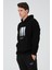 Erkek Siyah Oversize Fit Önü Baskılı Kapüşonlu Içi Yumuşak Tüylü Sweatshirt RF0306 3