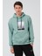 Erkek Çağla Yeşili Oversize Fit Önü Baskılı Kapüşonlu Içi Yumuşak Tüylü Sweatshirt RF0306 1