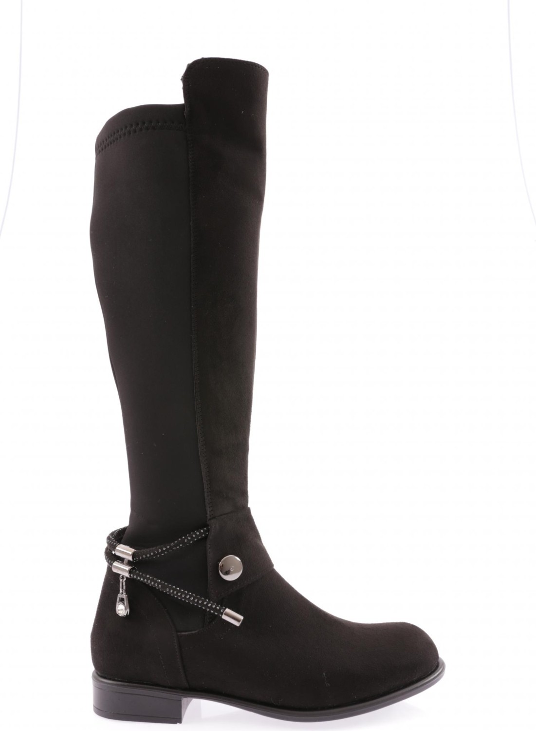 DGN 505-22K Kadin Arkasi Strech Yani Fermuarli Knee High Flats Çizme