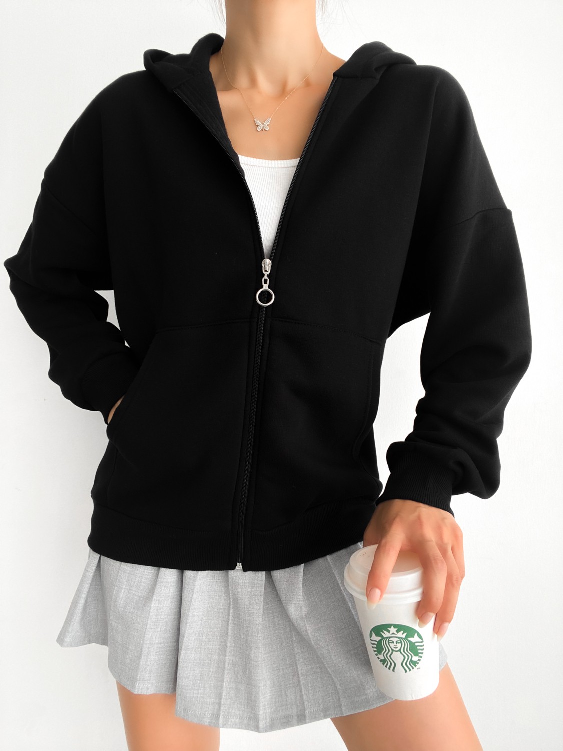 Bejna Kadın Oversize Fermuarlı Sweatshirt Hırka görsel 3