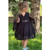 Abiye Kids Siyah Datelli Çocuk Elbise 1/5 Yaş Arası ABY4518